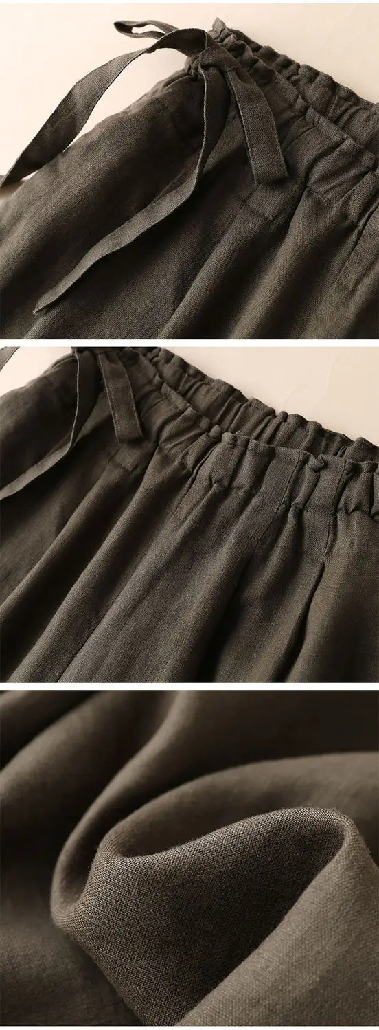 Women Cotton Linen Wide Leg Ankle Pants 2024 Spring Summer — feature 18