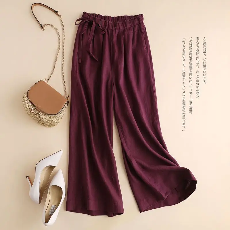 Women Cotton Linen Wide Leg Ankle Pants 2024 Spring Summer — feature 2