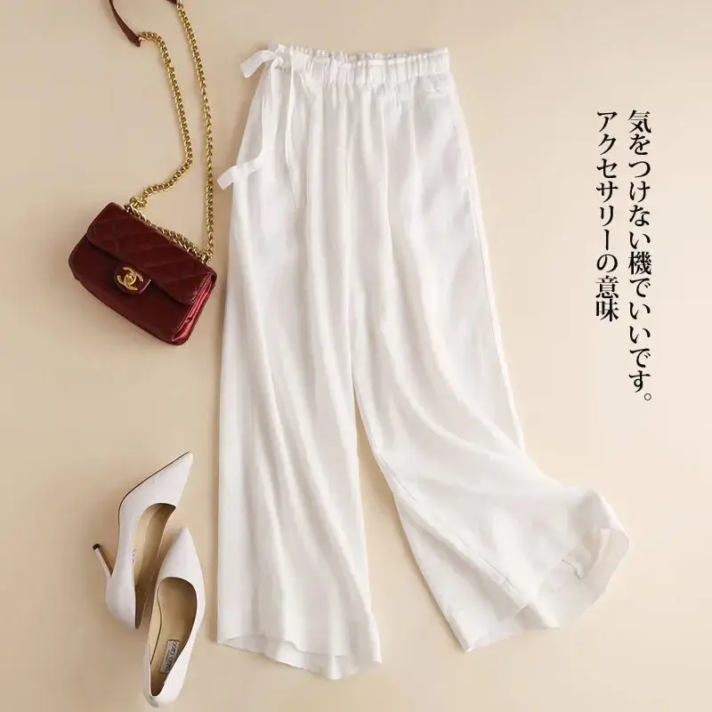 Women Cotton Linen Wide Leg Ankle Pants 2024 Spring Summer — feature 20