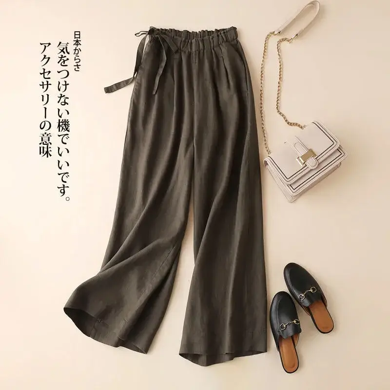 Women Cotton Linen Wide Leg Ankle Pants 2024 Spring Summer — feature 21