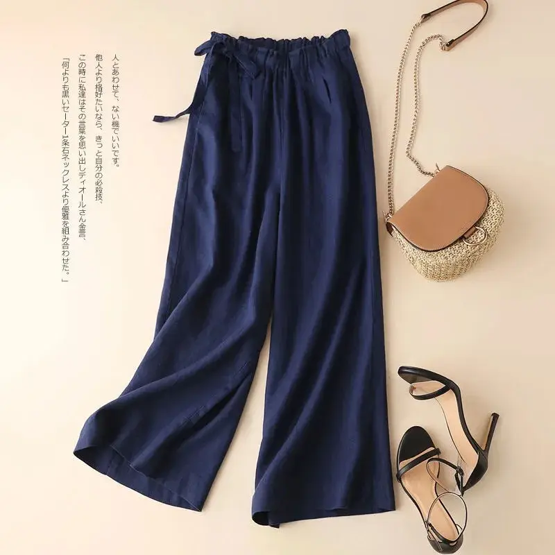 Women Cotton Linen Wide Leg Ankle Pants 2024 Spring Summer — feature 22