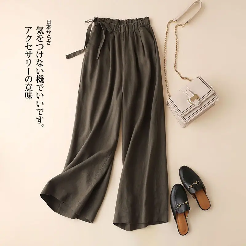 Women Cotton Linen Wide Leg Ankle Pants 2024 Spring Summer — feature 3