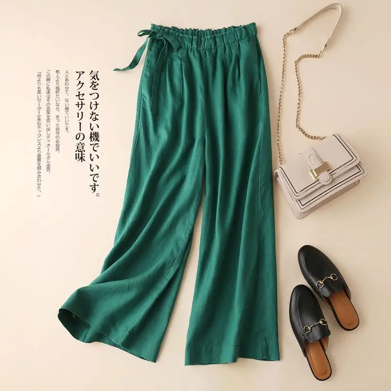 Women Cotton Linen Wide Leg Ankle Pants 2024 Spring Summer — feature 4