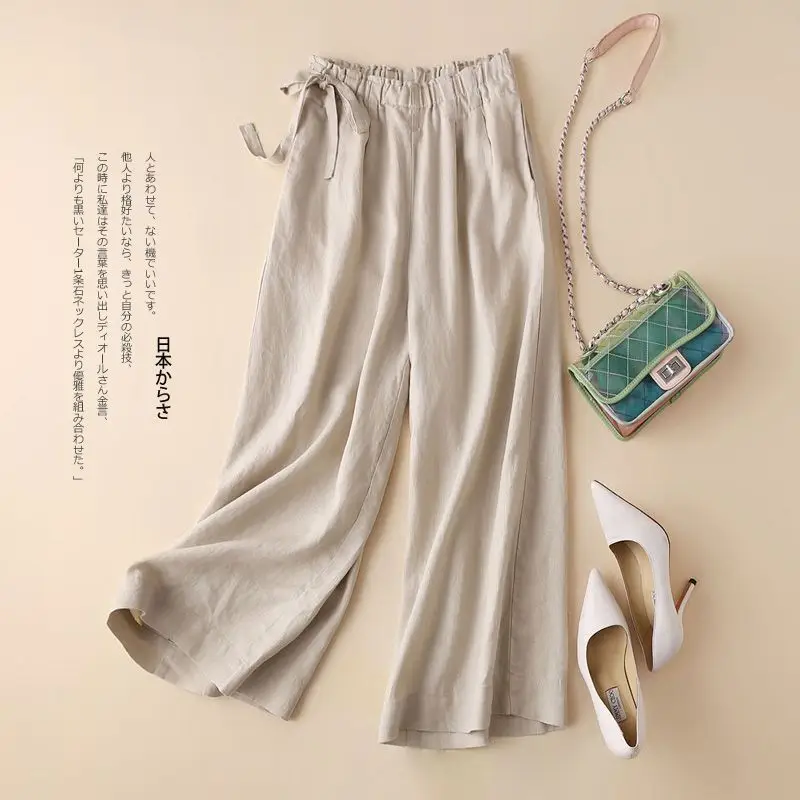 Women Cotton Linen Wide Leg Ankle Pants 2024 Spring Summer — feature 7