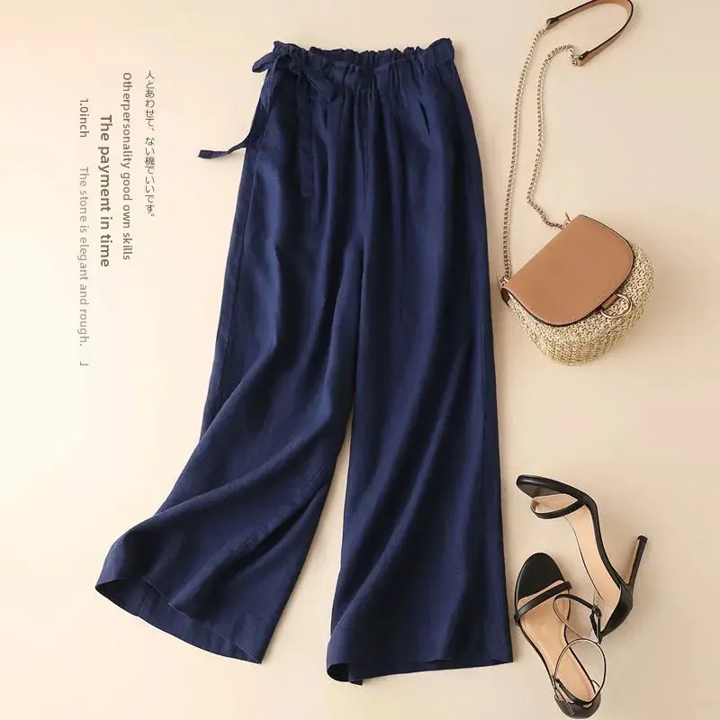 Women Cotton Linen Wide Leg Ankle Pants 2024 Spring Summer - Image 15