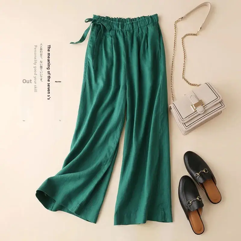 Women Cotton Linen Wide Leg Ankle Pants 2024 Spring Summer - Image 17