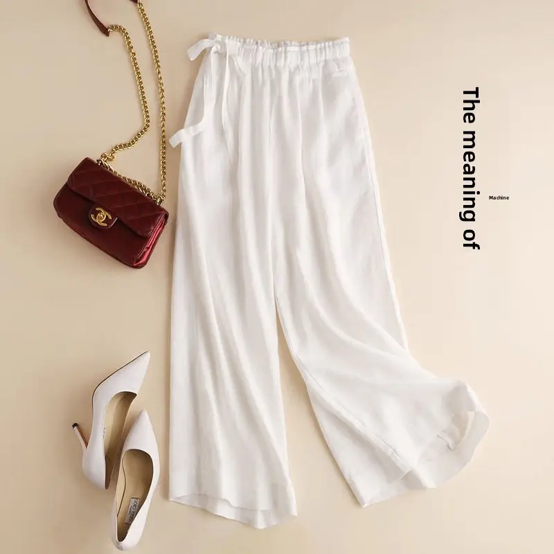 Women Cotton Linen Wide Leg Ankle Pants 2024 Spring Summer - Image 30