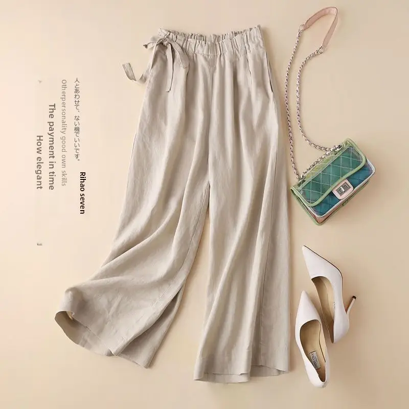 Women Cotton Linen Wide Leg Ankle Pants 2024 Spring Summer - Image 34