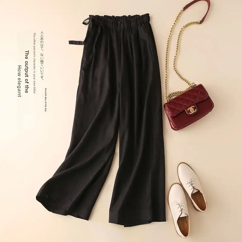 Women Cotton Linen Wide Leg Ankle Pants 2024 Spring Summer - Image 36