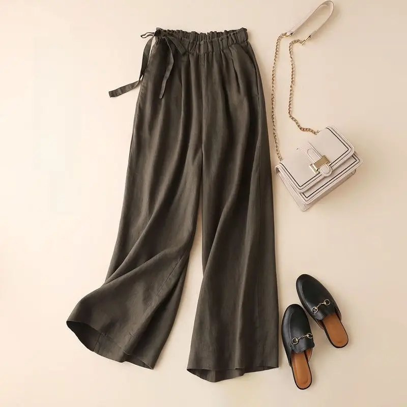 Women Cotton Linen Wide Leg Ankle Pants 2024 Spring Summer - Image 5