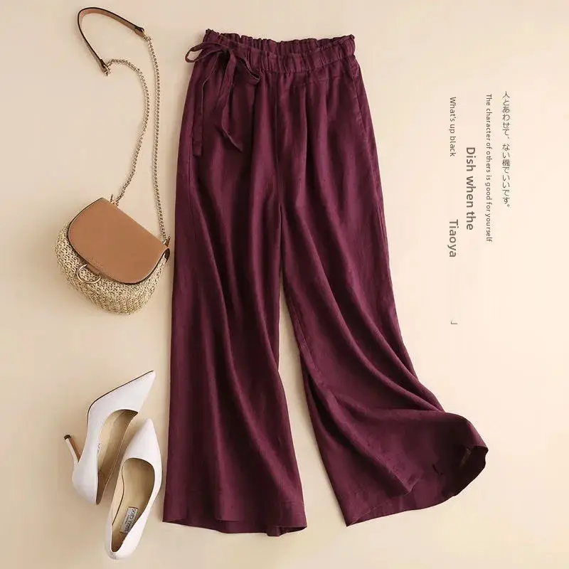 Women Cotton Linen Wide Leg Ankle Pants 2024 Spring Summer - Image 7