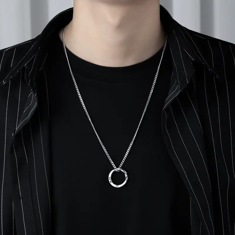 Men's English Letter Ring Necklace with "ROAD" & "RUN" Design - Image 4