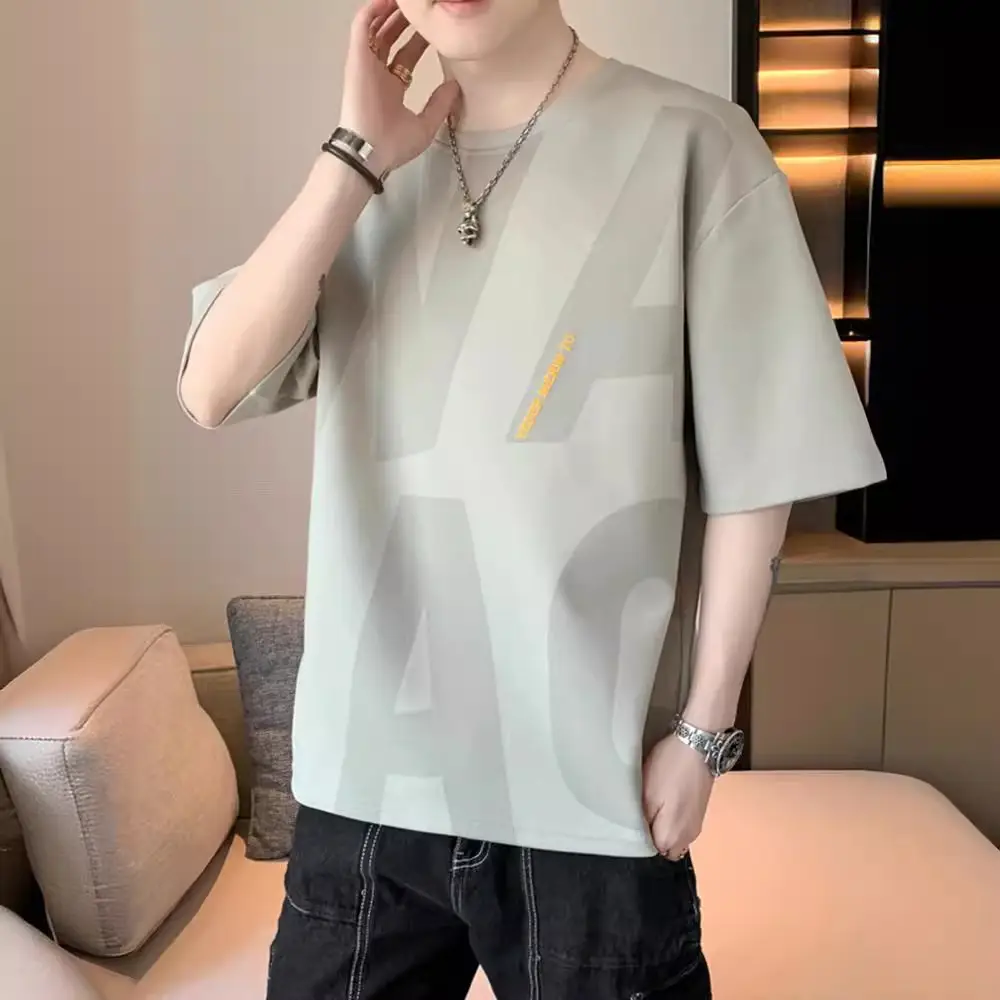 Men Grey T-Shirt Summer 2025 Loose Fit Ice Silk - Image 104