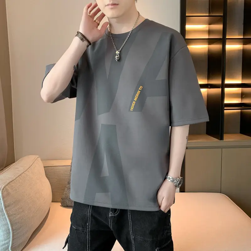 Men Grey T-Shirt Summer 2025 Loose Fit Ice Silk - Image 10