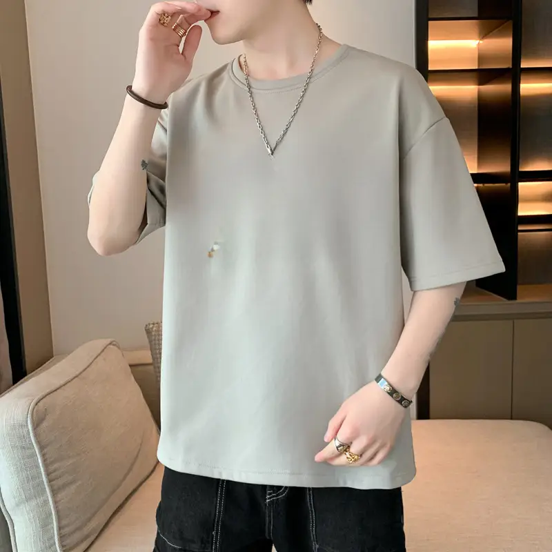 Men Grey T-Shirt Summer 2025 Loose Fit Ice Silk - Image 42