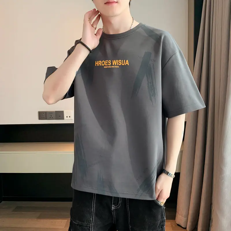 Men Grey T-Shirt Summer 2025 Loose Fit Ice Silk - Image 53