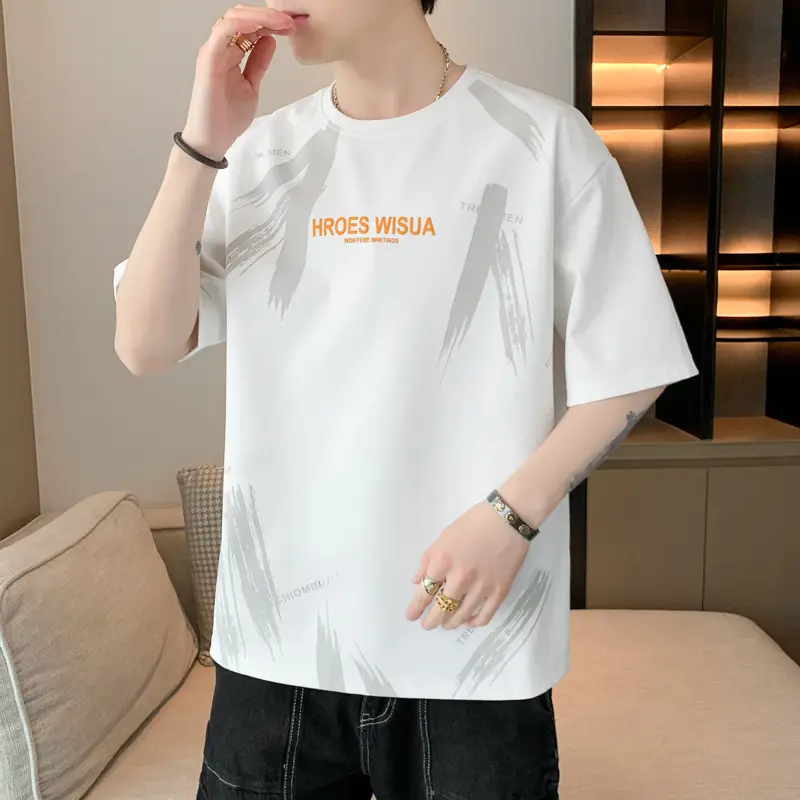 Men Grey T-Shirt Summer 2025 Loose Fit Ice Silk - Image 68