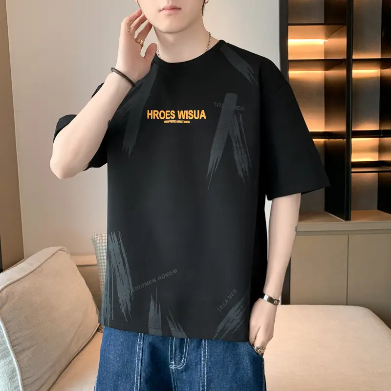 Men Grey T-Shirt Summer 2025 Loose Fit Ice Silk - Image 71