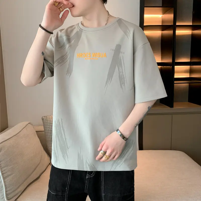 Men Grey T-Shirt Summer 2025 Loose Fit Ice Silk - Image 84