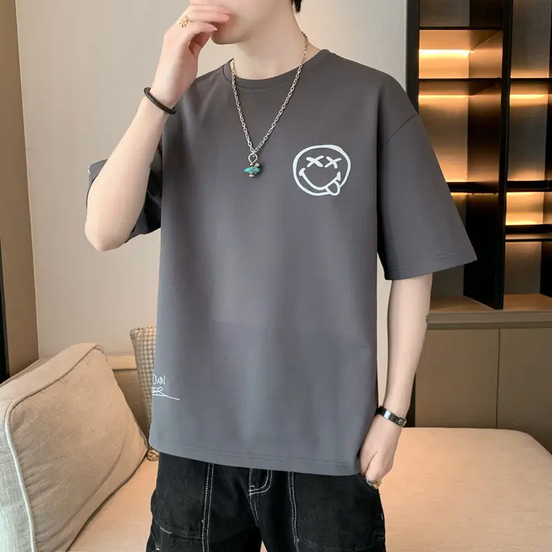 Men Grey T-Shirt Summer 2025 Loose Fit Ice Silk - Image 89