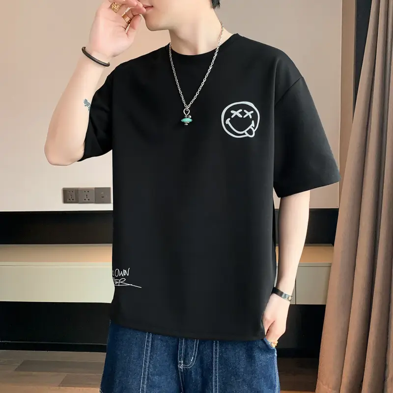 Men Grey T-Shirt Summer 2025 Loose Fit Ice Silk - Image 91