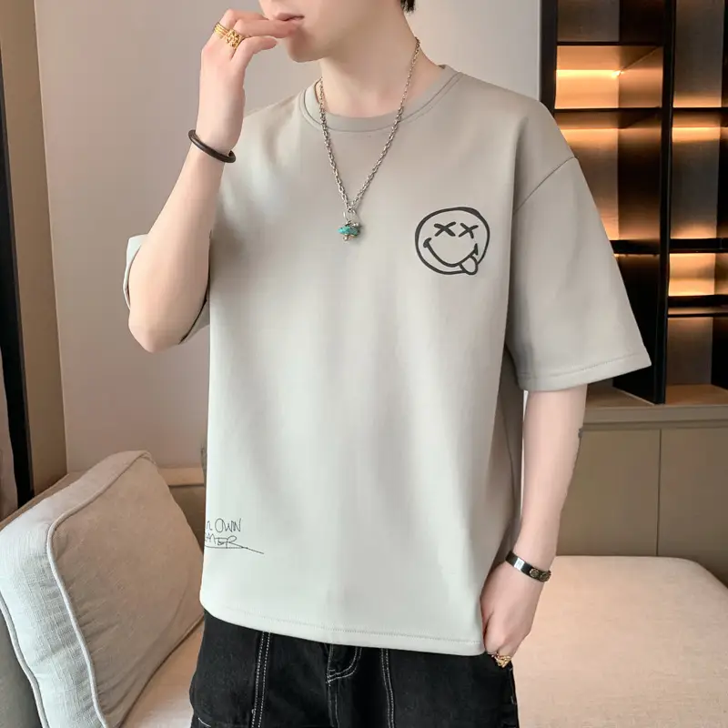 Men Grey T-Shirt Summer 2025 Loose Fit Ice Silk - Image 94