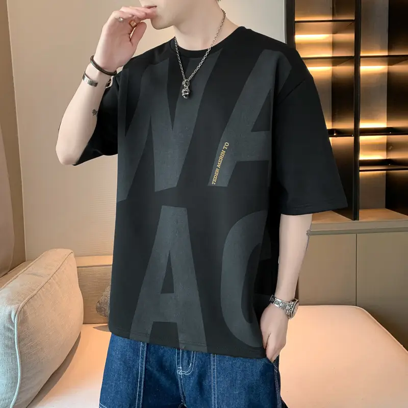 Men Grey T-Shirt Summer 2025 Loose Fit Ice Silk - Image 12