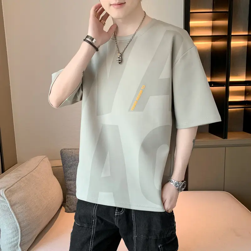 Men Grey T-Shirt Summer 2025 Loose Fit Ice Silk - Image 13