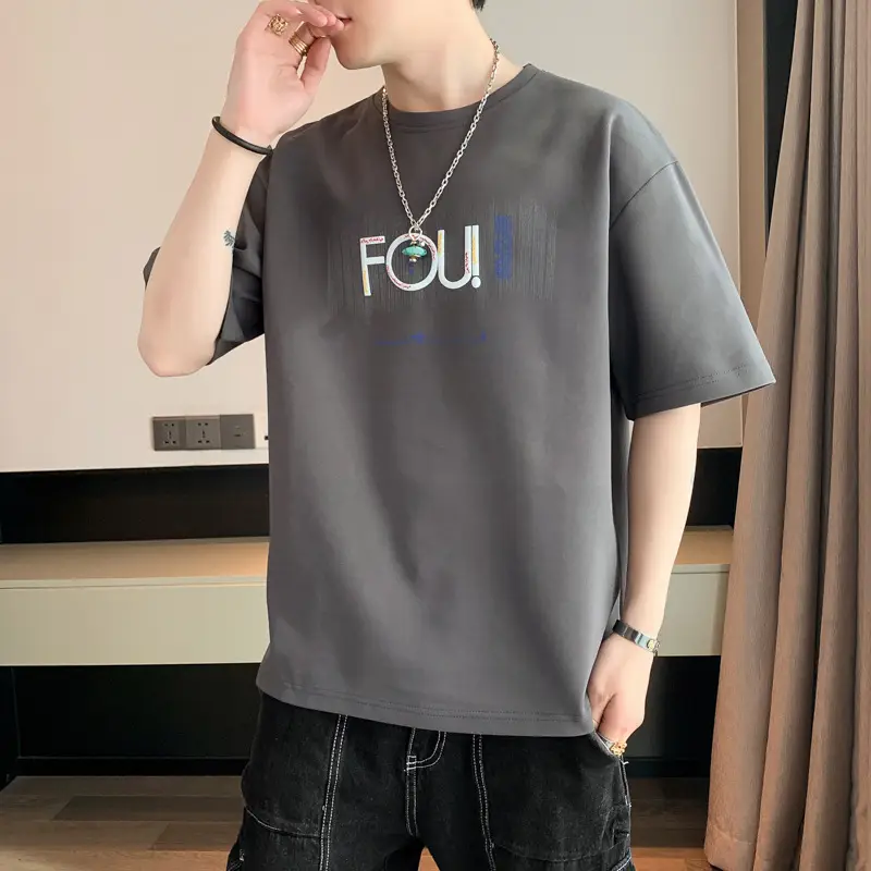 Men Grey T-Shirt Summer 2025 Loose Fit Ice Silk - Image 14