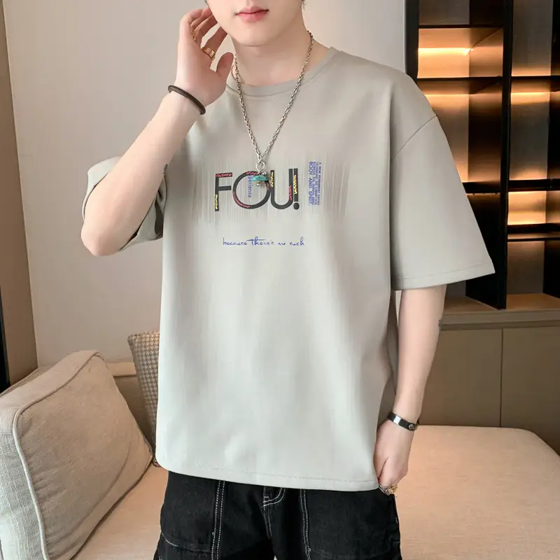 Men Grey T-Shirt Summer 2025 Loose Fit Ice Silk - Image 17