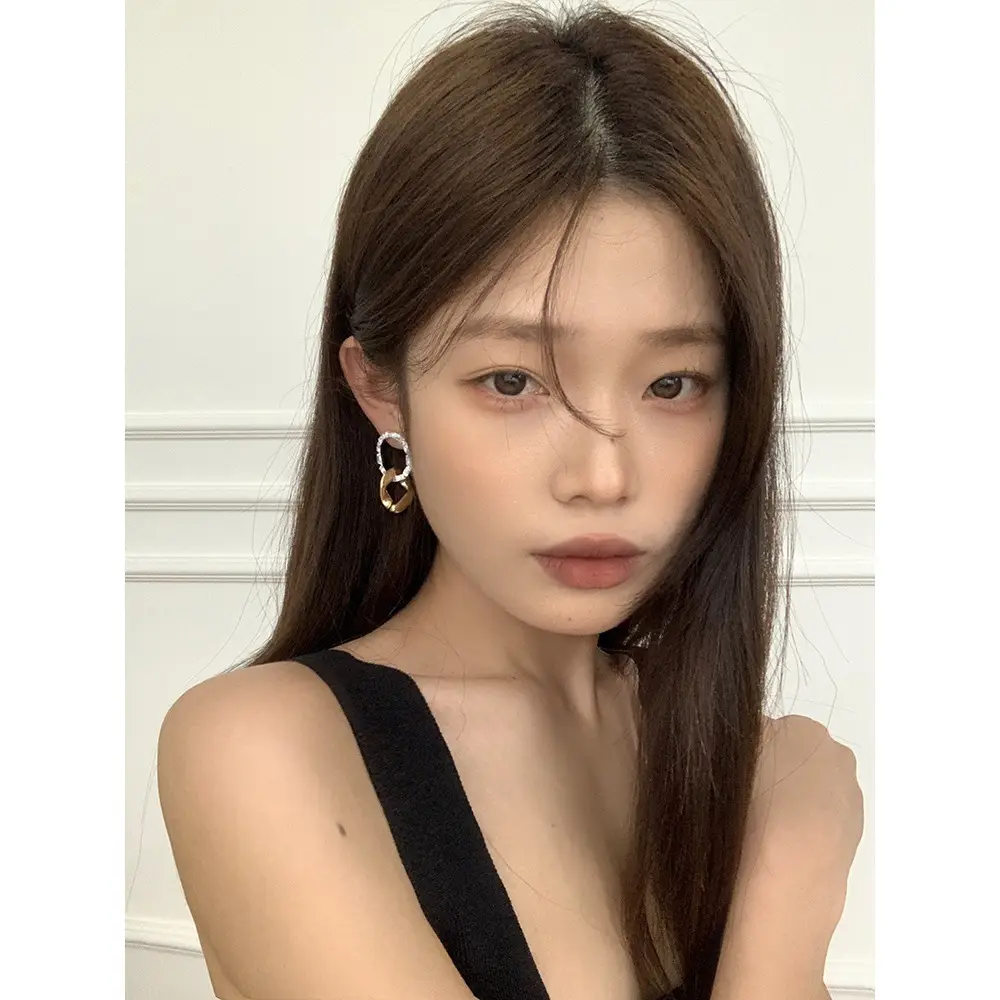 Dark Glory Park Yeon-Jin Rhinestone Hoop Earrings Light Luxury High-End Fashion - Image 3
