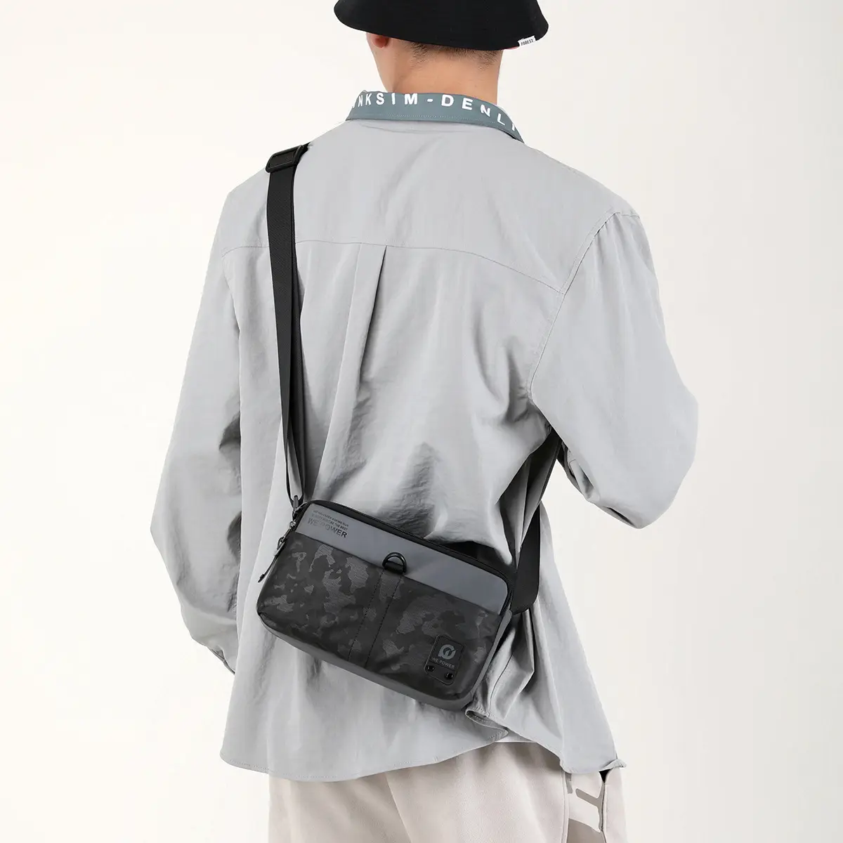 Men's Oxford Cloth Casual Shoulder Crossbody Bag Black Grey