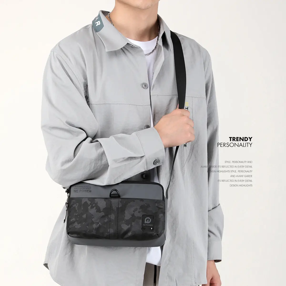 Men's Oxford Cloth Casual Shoulder Crossbody Bag Black Grey