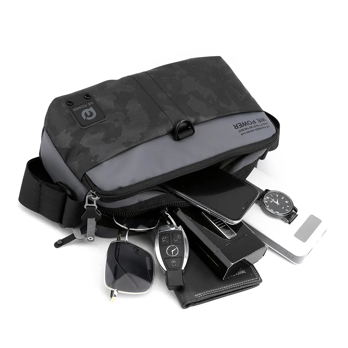Men's Oxford Cloth Casual Shoulder Crossbody Bag Black Grey