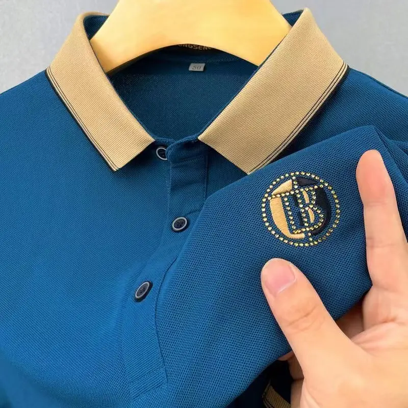 Men's Blue Embroidered Polo T-Shirt Large - Image 8