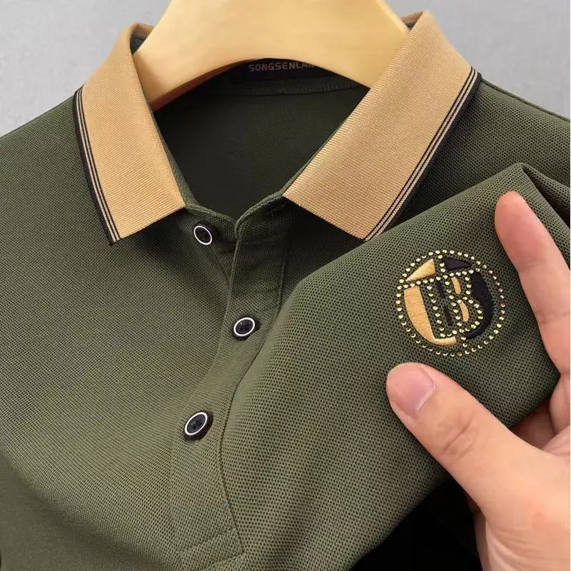 Men's Blue Embroidered Polo T-Shirt Large - Image 10