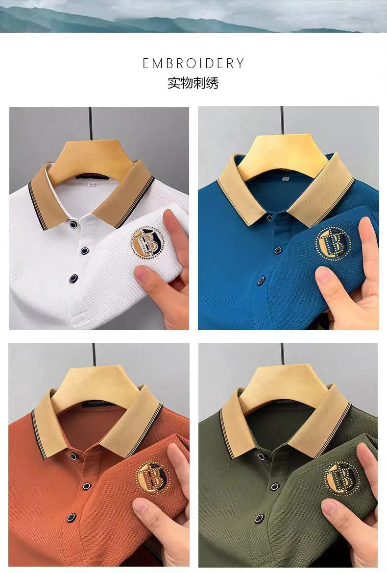 Men's Blue Embroidered Polo T-Shirt Large — feature 4