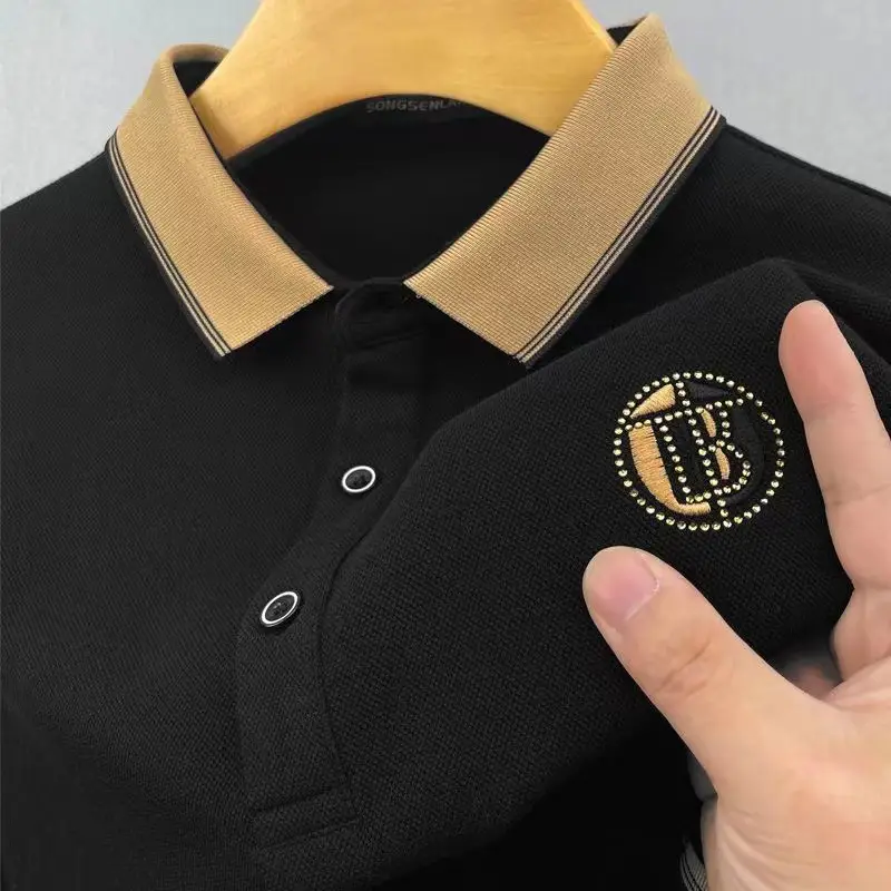 Men's Blue Embroidered Polo T-Shirt Large - Image 5