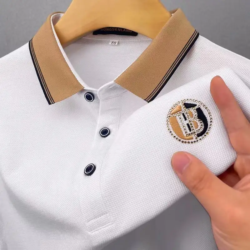 Men's Blue Embroidered Polo T-Shirt Large - Image 6