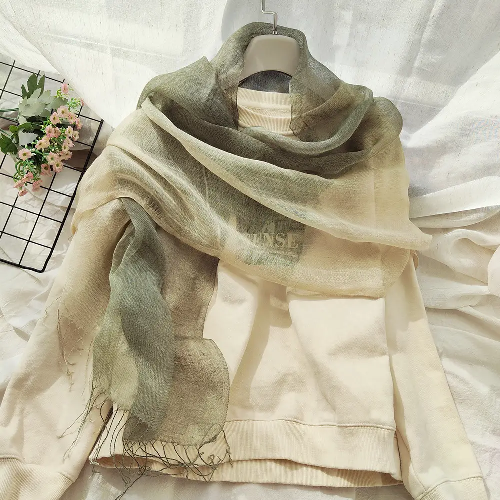 Blue Linen Gradual Color Scarf for Women - Image 4