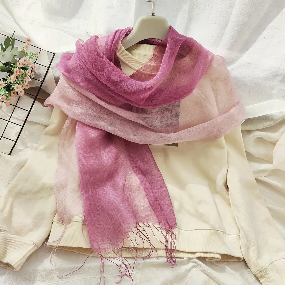 Blue Linen Gradual Color Scarf for Women - Image 6