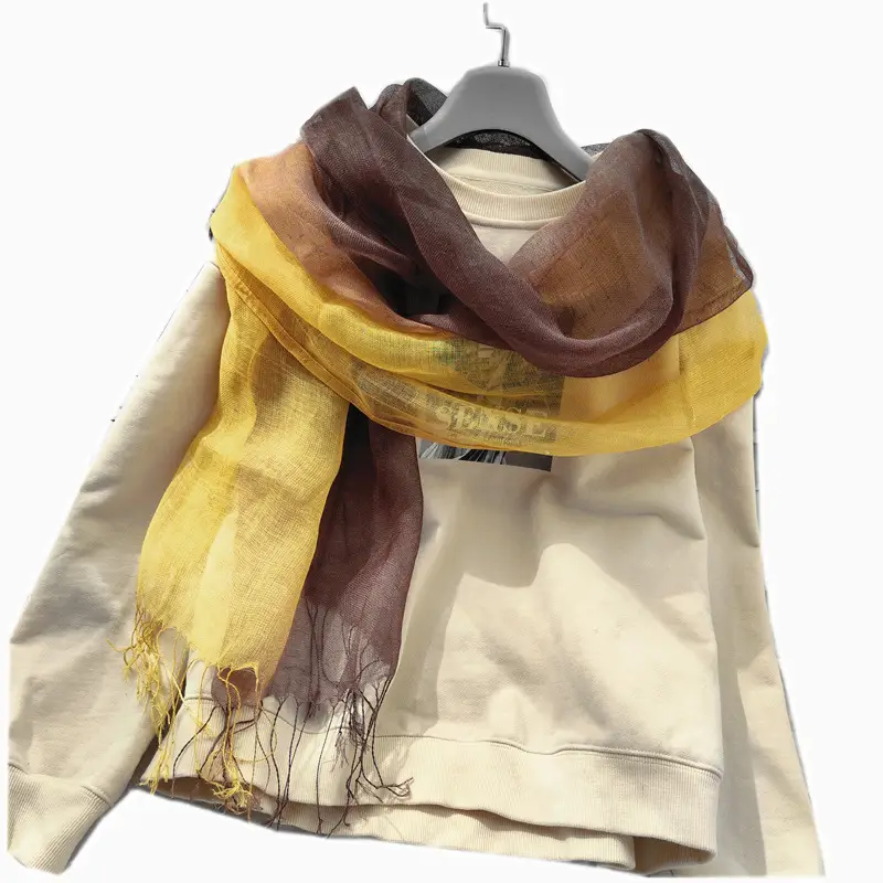 Blue Linen Gradual Color Scarf for Women - Image 7
