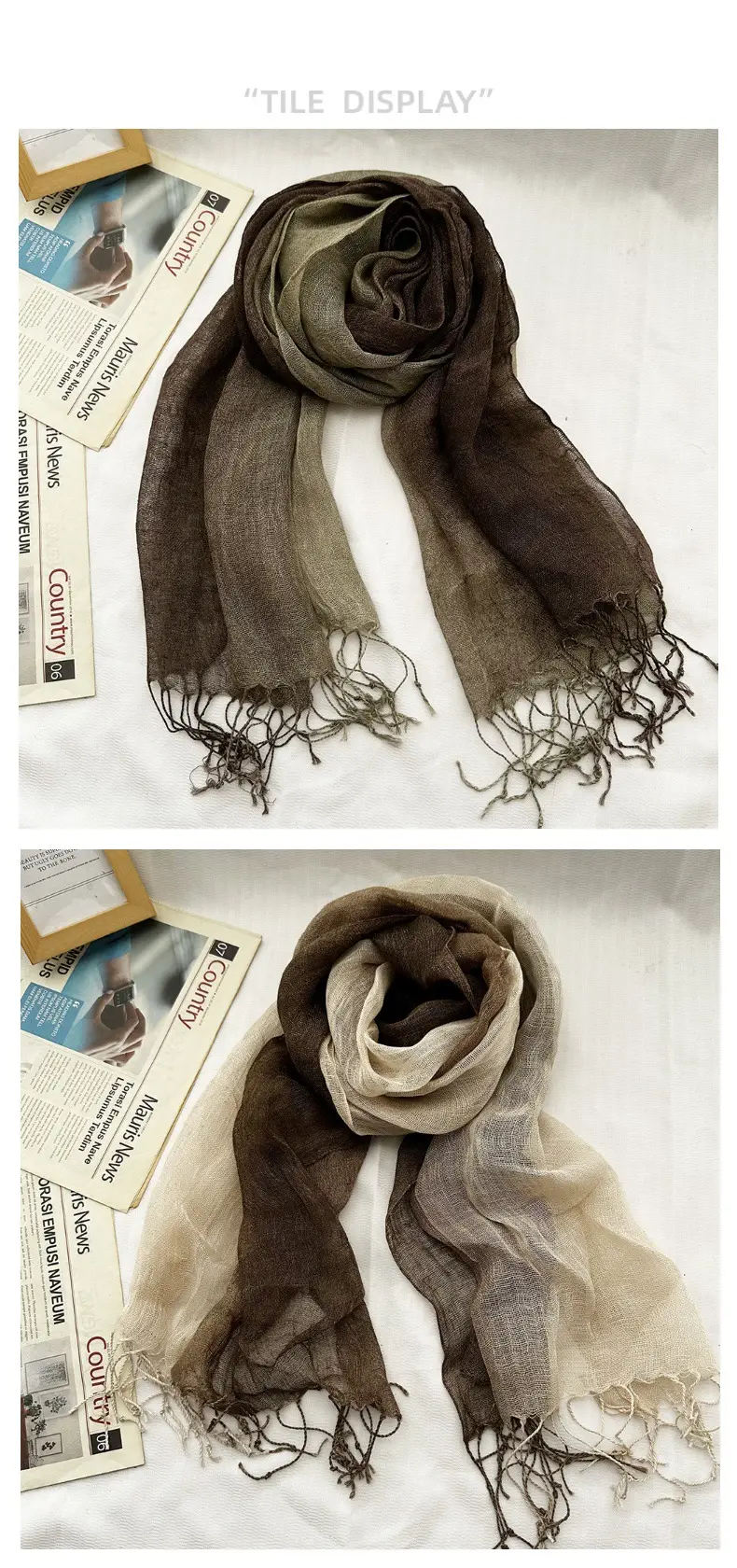 Blue Linen Gradual Color Scarf for Women — feature 10