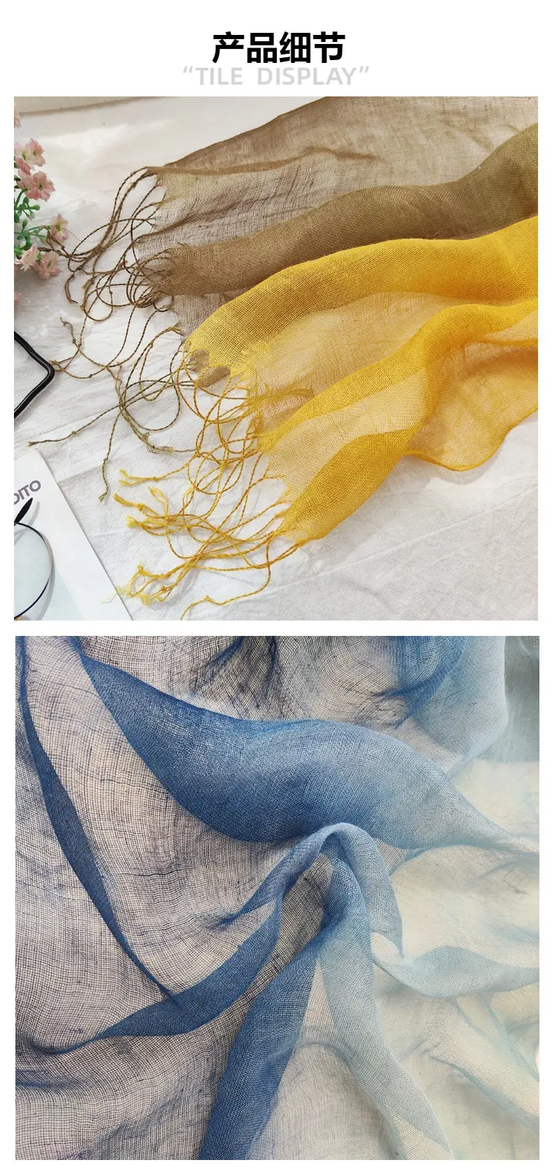 Blue Linen Gradual Color Scarf for Women — feature 11