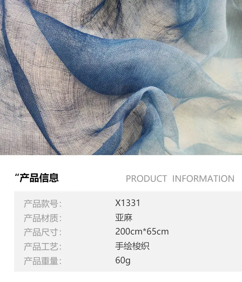 Blue Linen Gradual Color Scarf for Women — feature 2