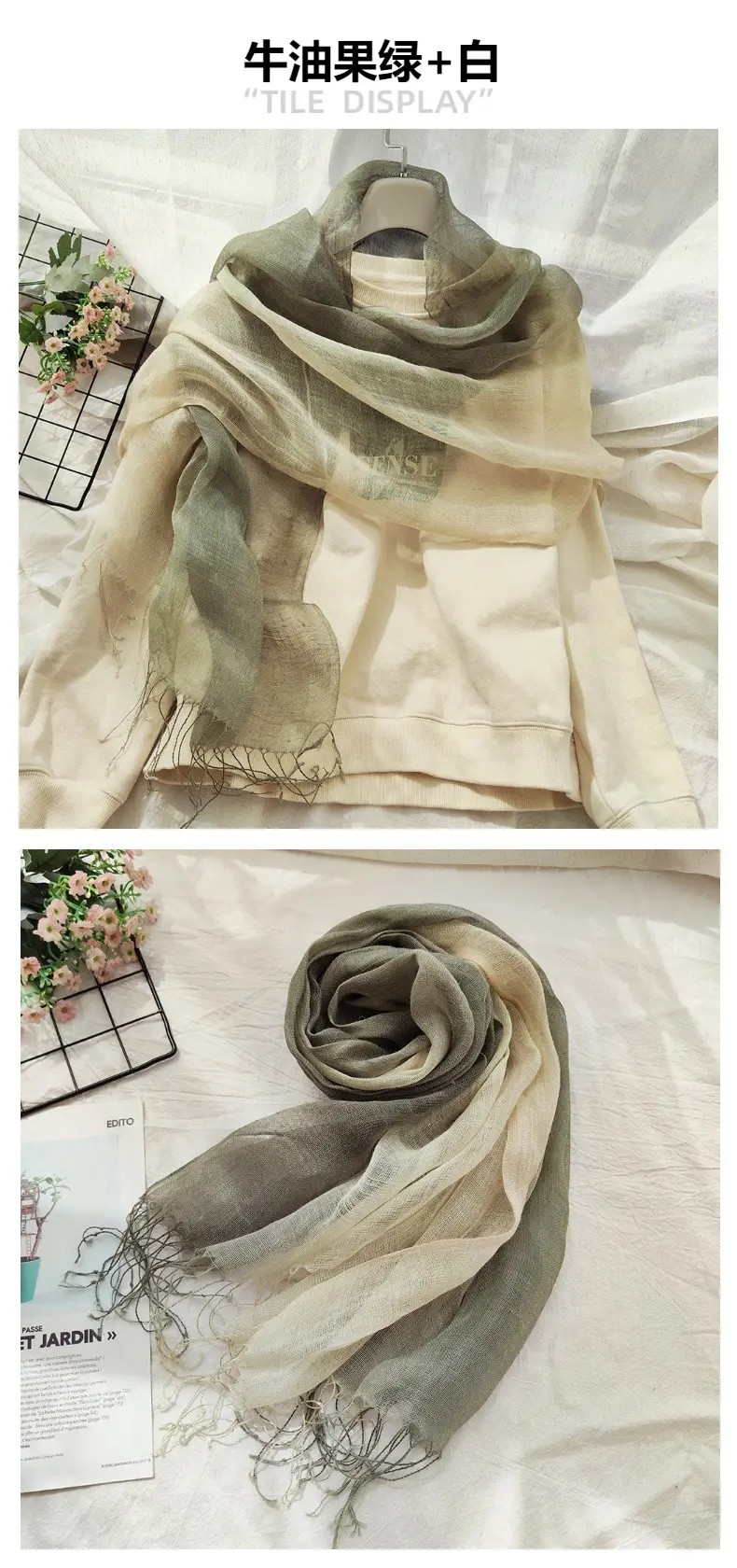 Blue Linen Gradual Color Scarf for Women — feature 4