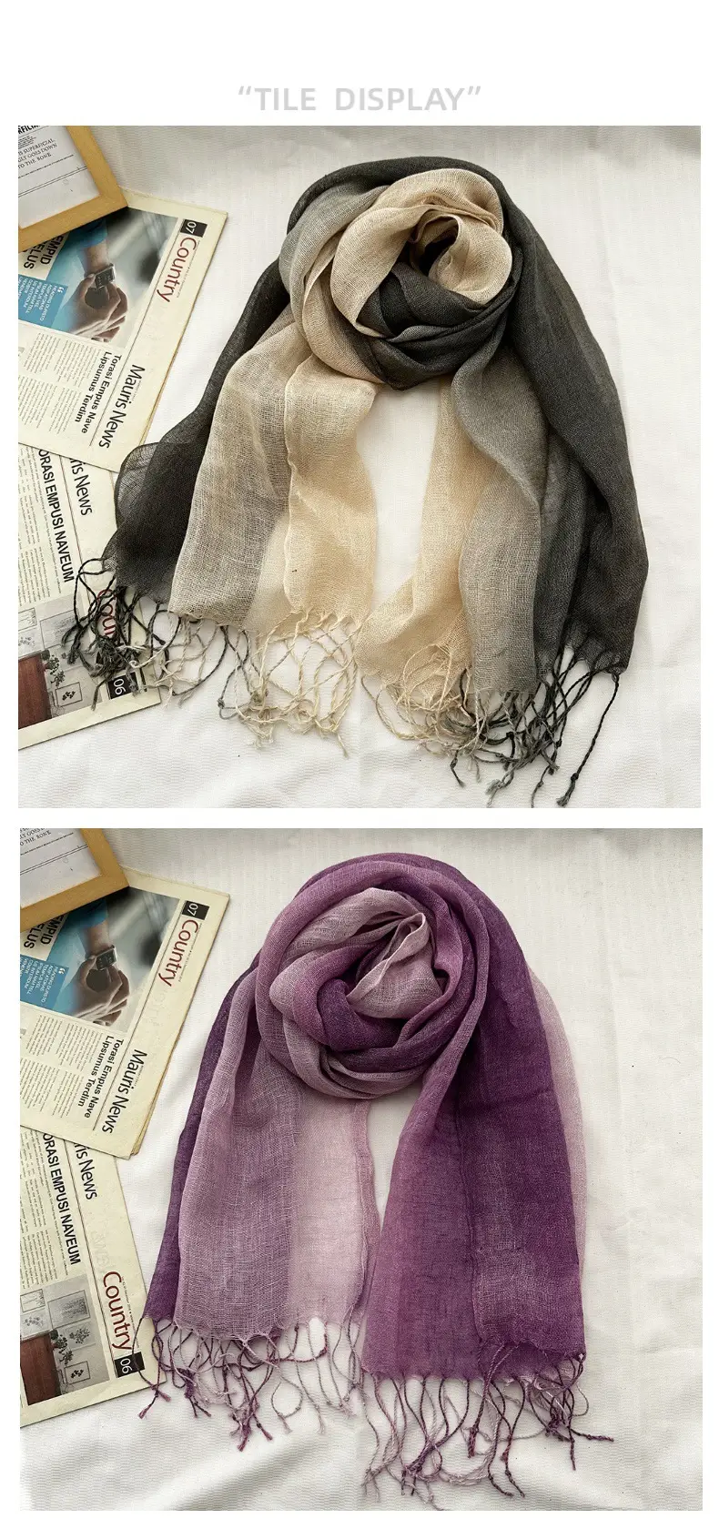 Blue Linen Gradual Color Scarf for Women — feature 7