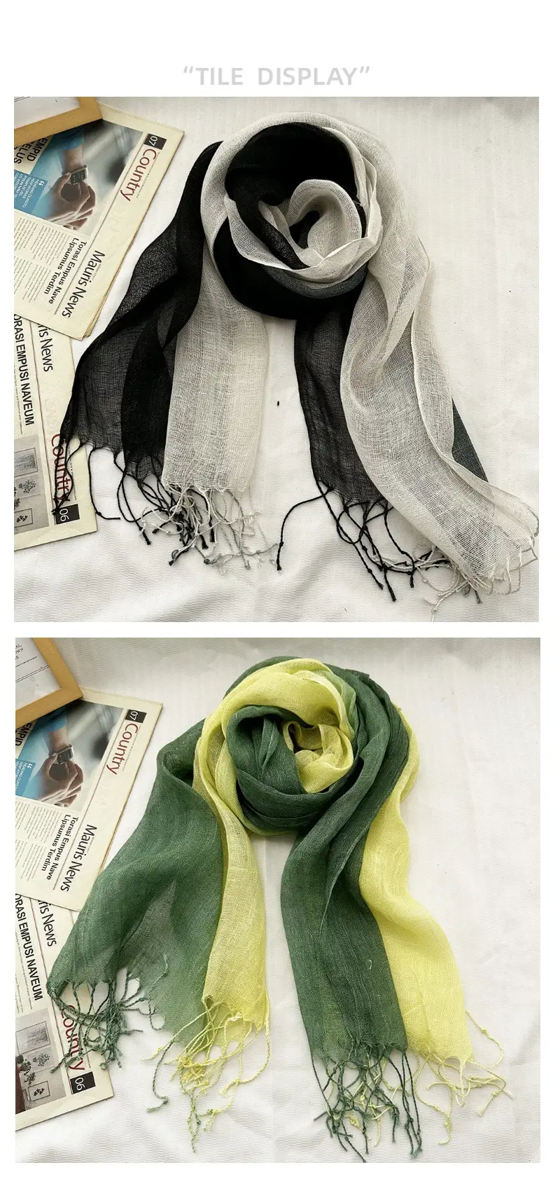 Blue Linen Gradual Color Scarf for Women — feature 8