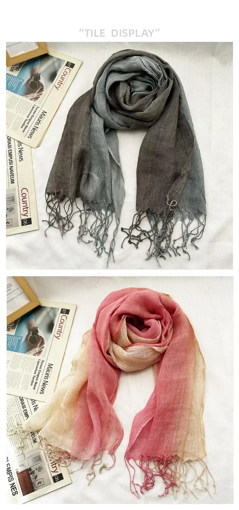 Blue Linen Gradual Color Scarf for Women — feature 9