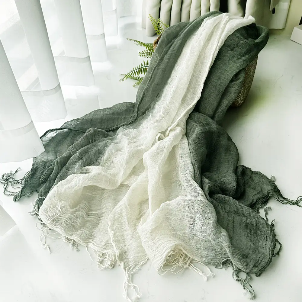 Blue Linen Gradual Color Scarf for Women - Image 2